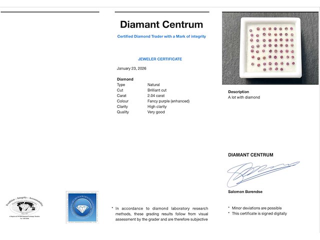 Diamant - 2.04 carat echte natuurlijke briljant geslepen diamant - afbeelding 3 van  3