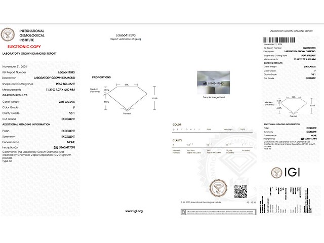 Diamant - 2.05 carat peer vorm geslepen diamant (gecertificeerd) - afbeelding 4 van  4