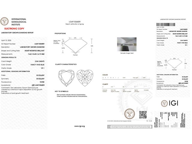 Diamant - 2.06 carat hart vorm geslepen diamant (gecertificeerd) - afbeelding 4 van  4