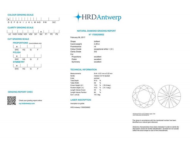 Diamant - 2.29 carat natuurlijke diamant (gecertificeerd) - afbeelding 3 van  5