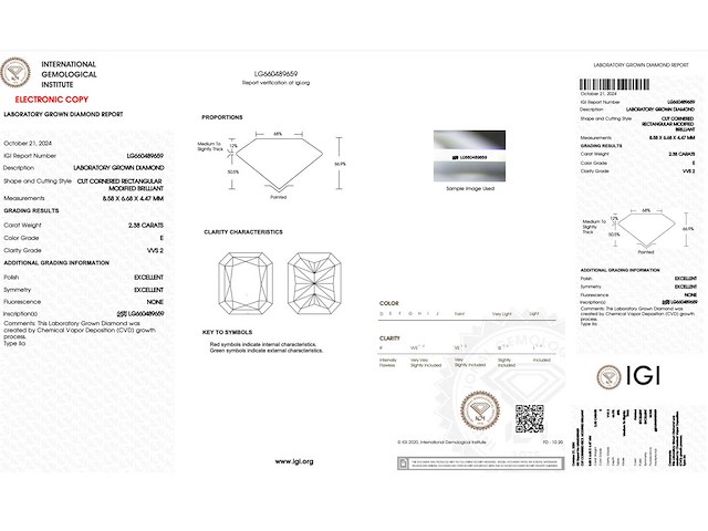 Diamant - 2.38 carat radiant geslepen diamant (gecertificeerd) - afbeelding 3 van  4