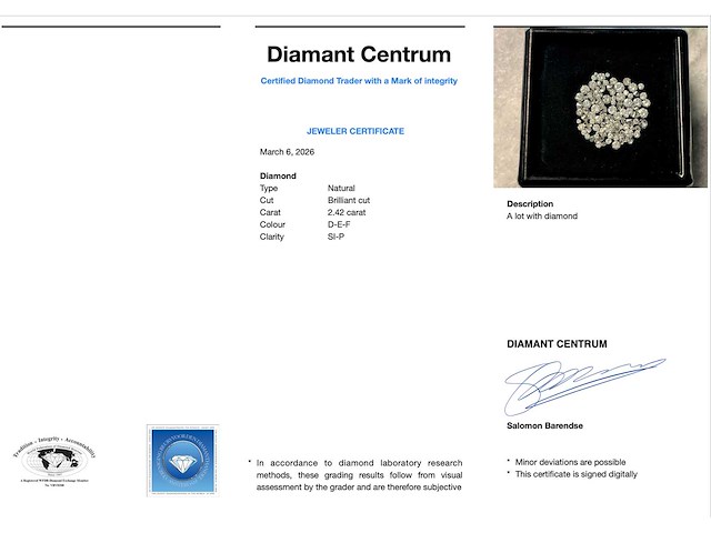Diamant - 2.42 carat natuurlijke diamant briljant geslepen - afbeelding 3 van  3