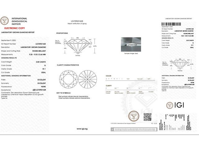 Diamant - 3.00 carat briljant geslepen diamant (gecertificeerd) - afbeelding 4 van  4