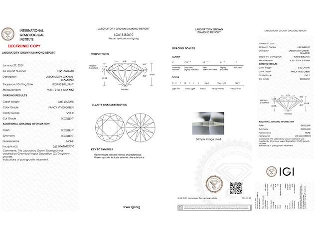 Diamant - 3.00 carat briljant geslepen groen gekleurde diamant (gecertificeerd) - afbeelding 3 van  5