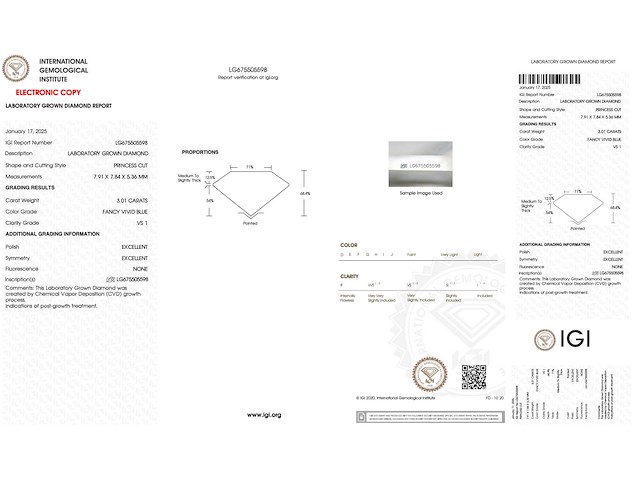 Diamant - 3.01 carat prinses geslepen diamant (gecertificeerd) - afbeelding 3 van  4