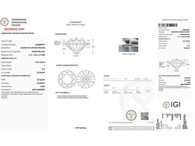 Diamant - 3.02 carat briljant geslepen diamant (gecertificeerd) - afbeelding 4 van  4