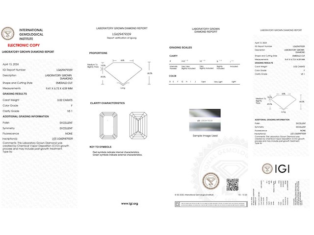 Diamant - 3.02 carat emerald geslepen diamant (gecertificeerd) - afbeelding 4 van  5