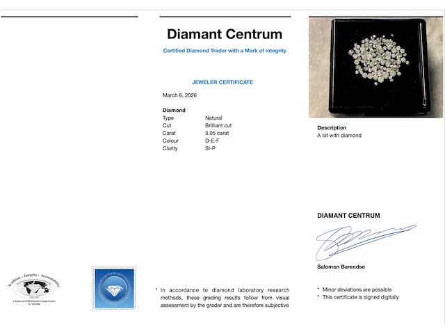 Diamant - 3.05 carat natuurlijke diamant briljant geslepen - afbeelding 3 van  3