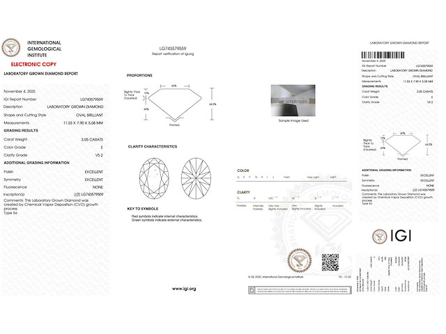 Diamant - 3.05 carat ovaal geslepen geslepen diamant (gecertificeerd) - afbeelding 3 van  4