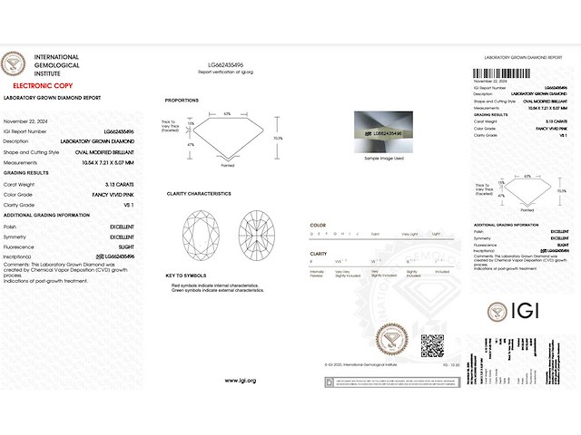 Diamant - 3.13 carat ovaal geslepen diamant (gecertificeerd) - afbeelding 4 van  5