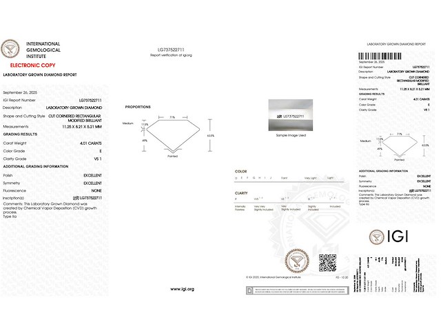 Diamant - 4.01 carat radiant geslepen diamant (gecertificeerd) - afbeelding 3 van  4