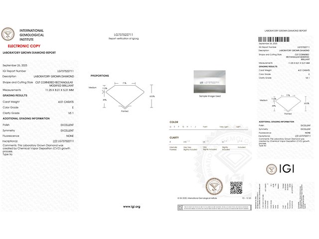 Diamant - 4.01 carat radiant geslepen diamant (gecertificeerd) - afbeelding 4 van  4