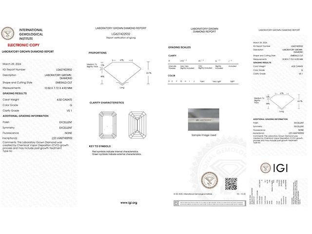 Diamant - 4.02 carat emerald geslepen diamant (gecertificeerd) - afbeelding 3 van  4