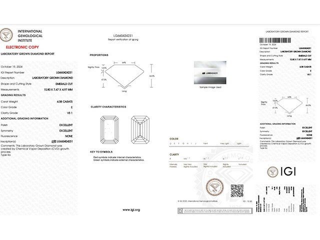Diamant - 4.08 carat emerald geslepen diamant (gecertificeerd) - afbeelding 3 van  4