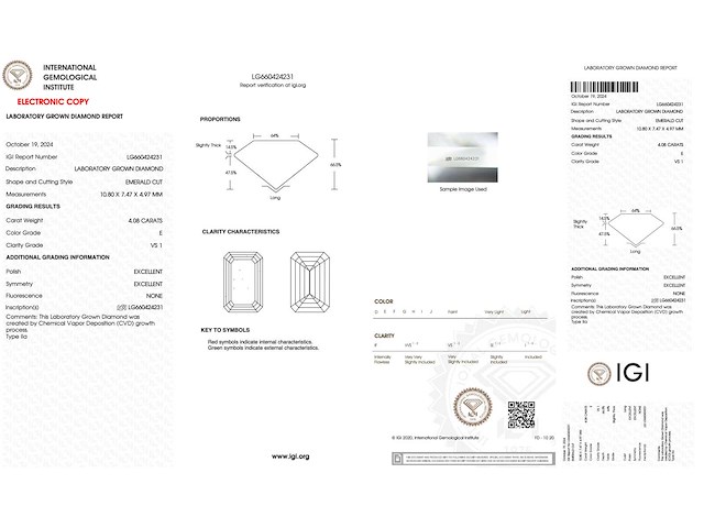Diamant - 4.08 carat emerald geslepen diamant (gecertificeerd) - afbeelding 4 van  4