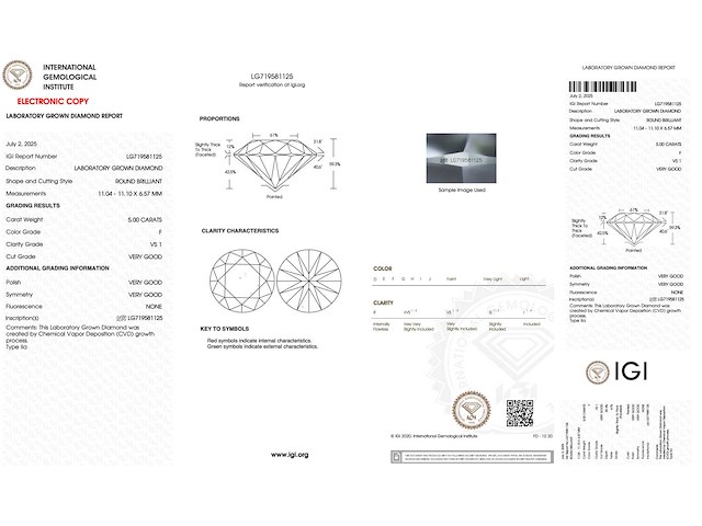Diamant - 5.00 carat briljant geslepen diamant (gecertificeerd) - afbeelding 4 van  4