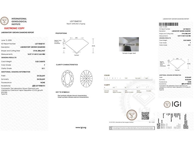 Diamant - 5.02 carat ovaal geslepen diamant (gecertificeerd) - afbeelding 3 van  4