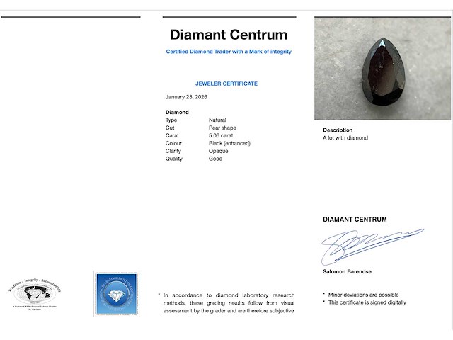 Diamant - 5.06 carat zwarte natuurlijke diamant - afbeelding 3 van  5