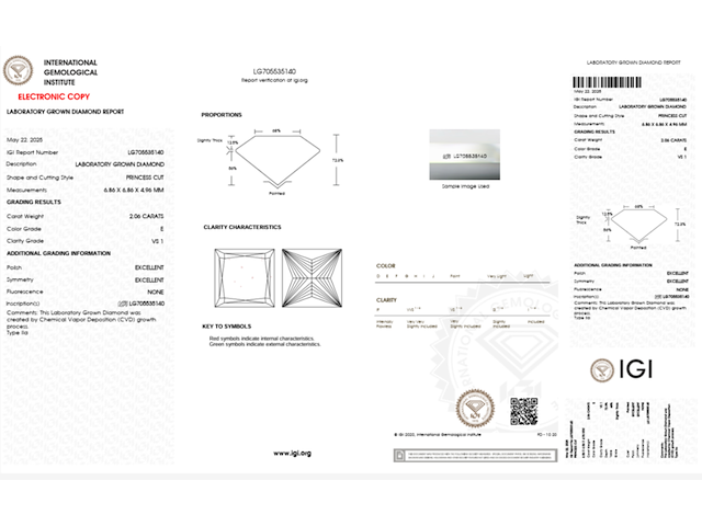 Diamant - prinscess 2.06 ct - e/vs1 (igi gecertificeerd) - afbeelding 4 van  5