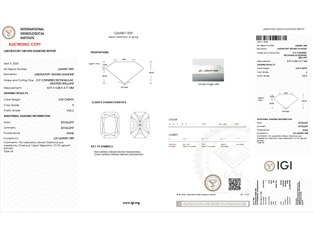 Diamant - radiant 2.03 ct - e/vvs2 (igi gecertificeerd) - afbeelding 4 van  5