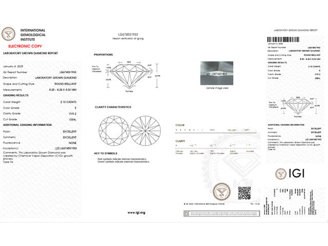Diamant - rond 2.10 ct - e/vvs2 (igi gecertificeerd) - afbeelding 4 van  5