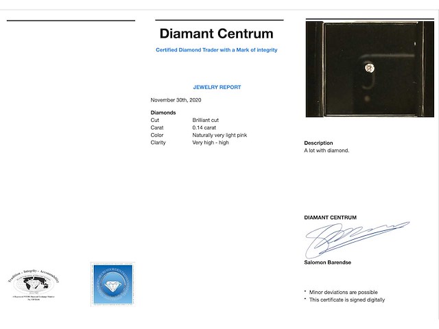Diamant 0.14 carat roze briljant geslepen diamant - afbeelding 3 van  5