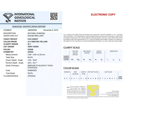 Diamant 0.23 carat natuurlijke diamant gecertificeerd - afbeelding 4 van  4