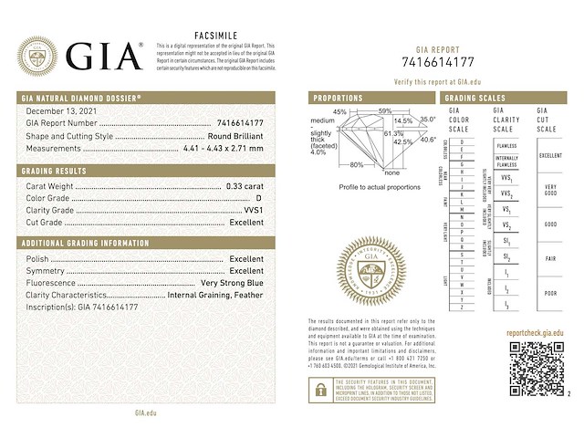 Diamant 0.33 carat echte diamant gecertificeerd - afbeelding 1 van  5