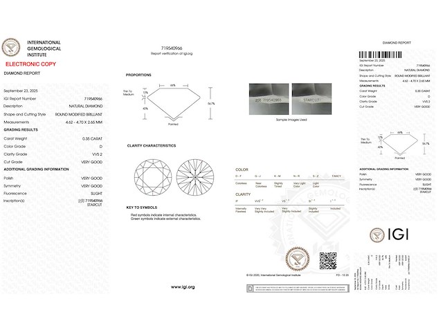 Diamant 0.35 carat echte natuurlijke starcut briljant geslepen diamant gecertificeerd - afbeelding 3 van  4