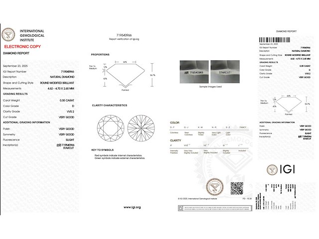 Diamant 0.35 carat echte natuurlijke starcut briljant geslepen diamant gecertificeerd - afbeelding 4 van  4