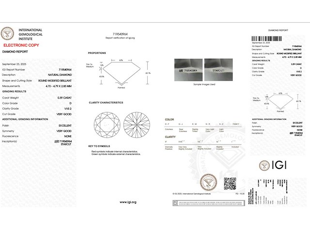 Diamant 0.39 carat starcut briljant geslepen diamant gecertificeerd - afbeelding 4 van  4