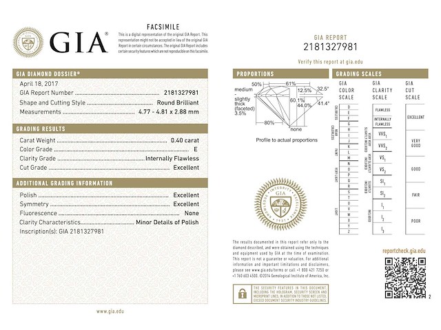 Diamant 0.40 carat natuurlijke diamant gecertificeerd - afbeelding 4 van  5