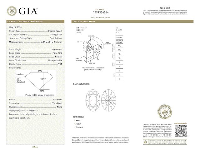 Diamant 0.40 carat natuurlijke roze ovaal geslepen diamant - afbeelding 4 van  4