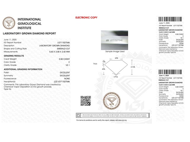 Diamant 0.50 carat emerald geslepen gecertificeerd - afbeelding 3 van  4