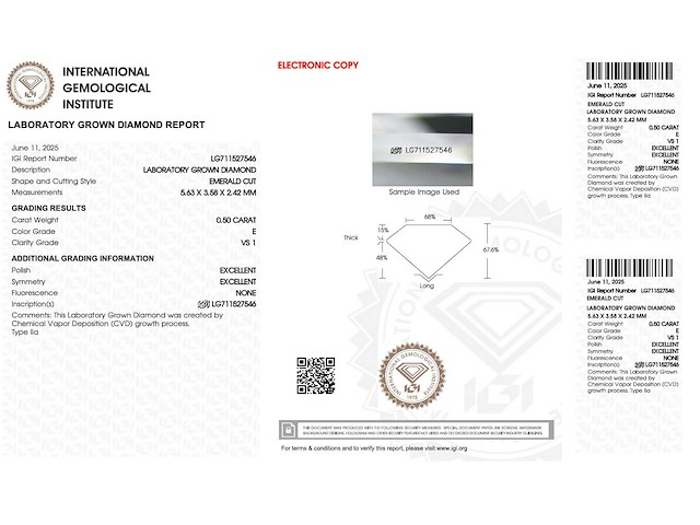 Diamant 0.50 carat emerald geslepen gecertificeerd - afbeelding 4 van  4