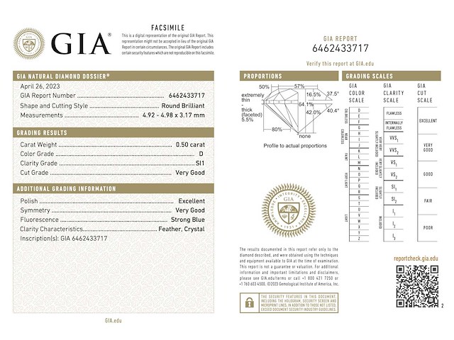 Diamant 0.50 carat natuurlijk gecertificeerd - afbeelding 3 van  4