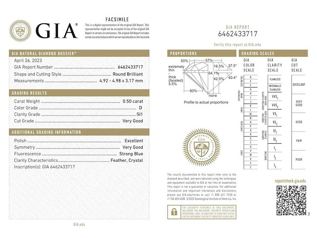 Diamant 0.50 carat natuurlijk gecertificeerd - afbeelding 4 van  4