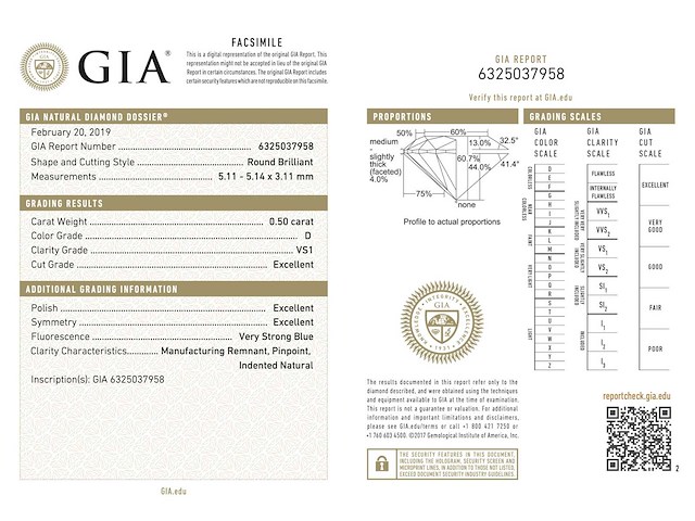 Diamant 0.50 carat natuurlijke briljant geslepen diamant gia gecertificeerd - afbeelding 3 van  4