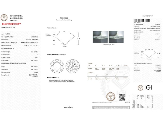 Diamant 0.51 carat echte natuurlijke starcut briljant geslepen diamant gecertificeerd - afbeelding 3 van  4