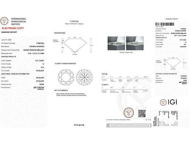 Diamant 0.51 carat echte natuurlijke starcut briljant geslepen diamant gecertificeerd - afbeelding 4 van  4