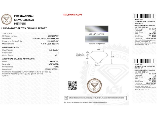 Diamant 0.51 carat prinses geslepen gecertificeerd - afbeelding 4 van  4