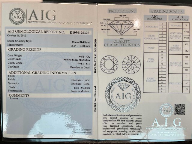 Diamant 0.52 carat briljant geslepen diamant gecertificeerd - afbeelding 4 van  4