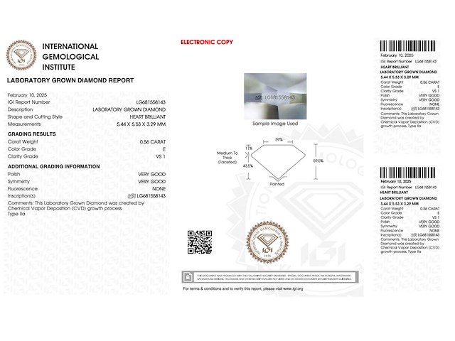 Diamant 0.56 carat hartvorm geslepen gecertificeerd - afbeelding 3 van  4