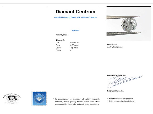 Diamant 0.68 carat echte natuurlijke diamant gecertificeerd - afbeelding 3 van  3