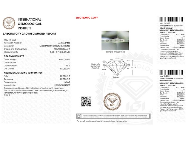 Diamant 0.71 carat briljant geslepen diamant gecertificeerd - afbeelding 3 van  4