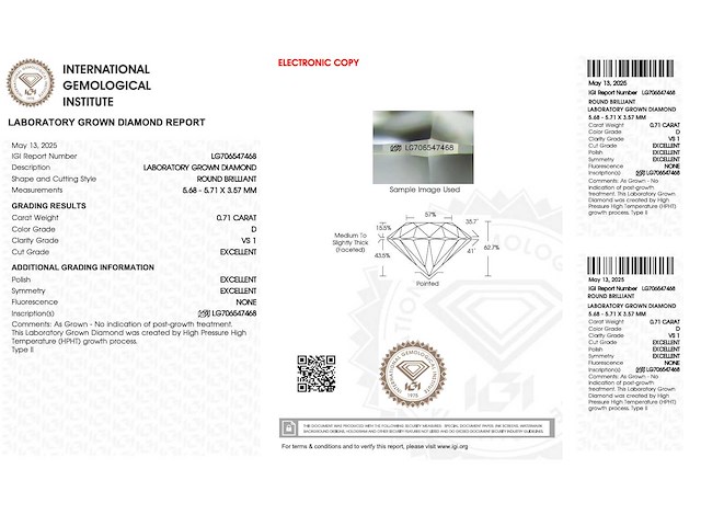 Diamant 0.71 carat briljant geslepen diamant gecertificeerd - afbeelding 4 van  4