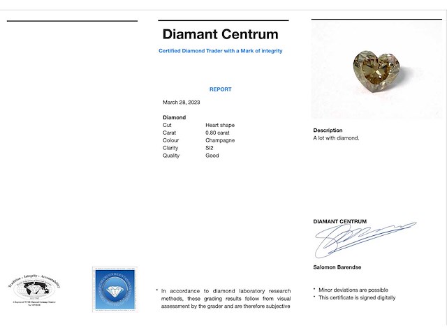 Diamant 0.80 carat gecertificeerd - afbeelding 3 van  3