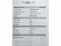 Diamant 0,96 crt. naturel kleur d met certificaat - afbeelding 6 van  6