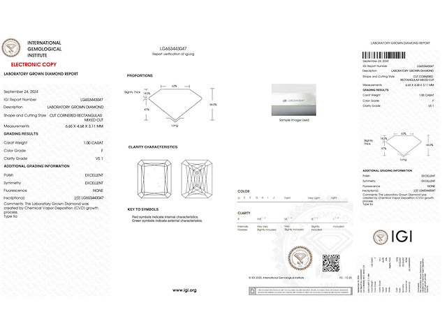 Diamant 1.00 carat radiant geslepen diamant gecertificeerd - afbeelding 3 van  4