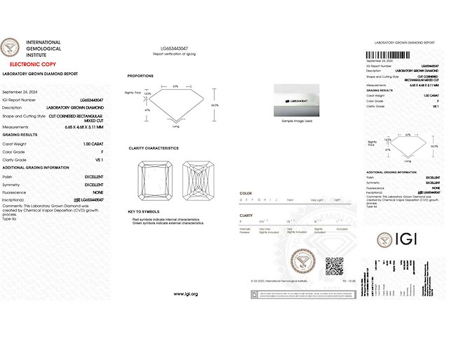 Diamant 1.00 carat radiant geslepen diamant gecertificeerd - afbeelding 4 van  4